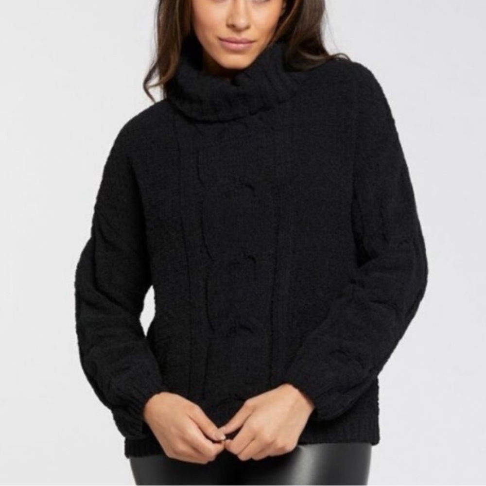 Seven7 Chenille Sweater Black Size XL Cowl Neck Oversized Knit Super Soft NWT